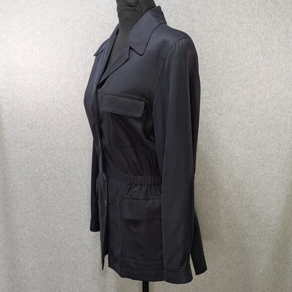 August Silk Jacket Women 6 Black 100% Silk Lightweight Button Front Pockets - Picture 14 of 14